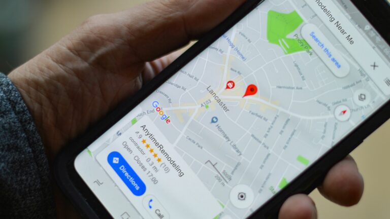 Google maps on phone looking at a home remodeling business